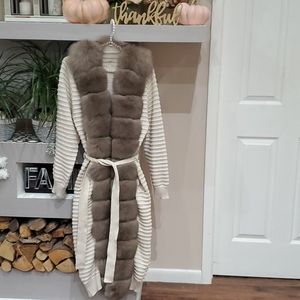 Real fox fur sweater coat